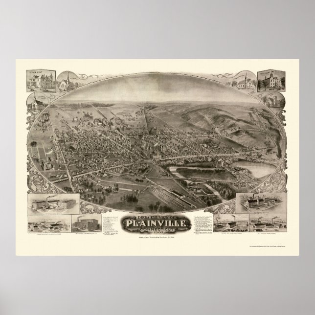 Poster Plainville, CT Carte panoramique - 1907 (Devant)