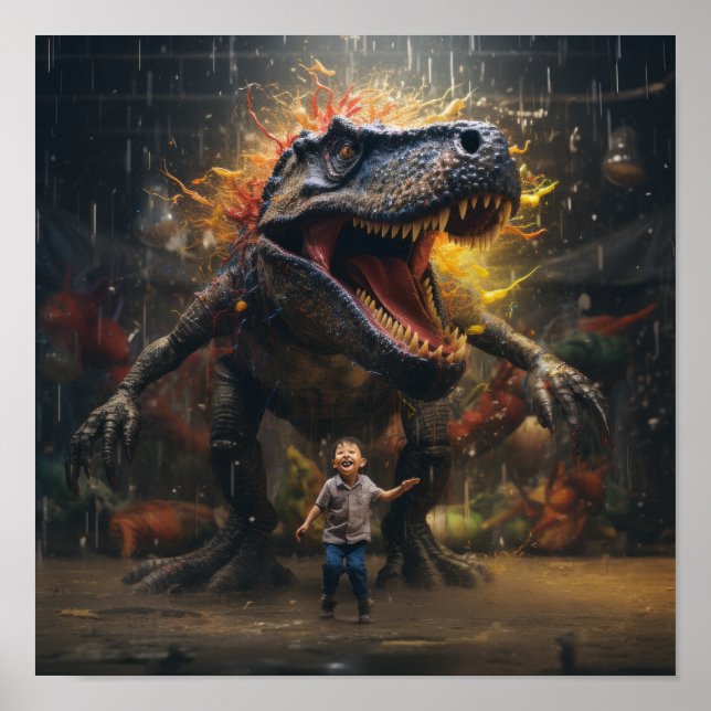 Poster Plaisamment Majestic : Dinosaure géant et petite C (Devant)