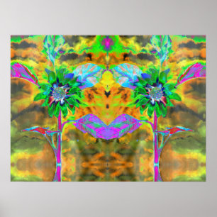 Poster Plaisir au soleil, abstrait tournesol vert or