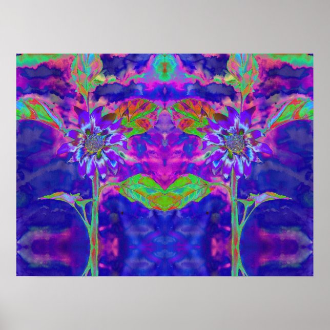 Poster Plaisir au soleil, bleu violet abstrait tournesol (Devant)