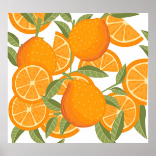 Poster Plaisir aux agrumes : Motif aux fruits orange