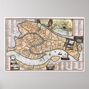 Poster Plan 1695 de ville de Venise