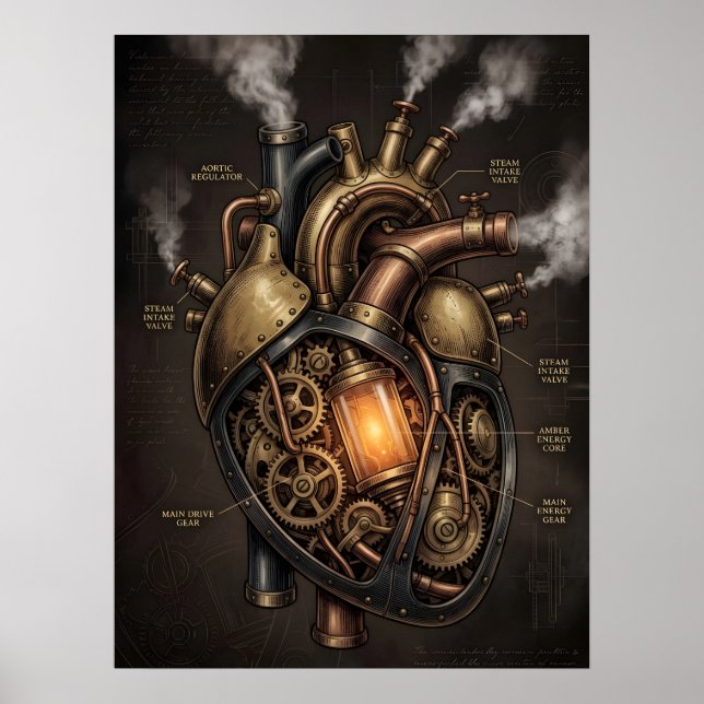 Poster Plan anatomique du cœur mécanique Steampunk  (Devant)