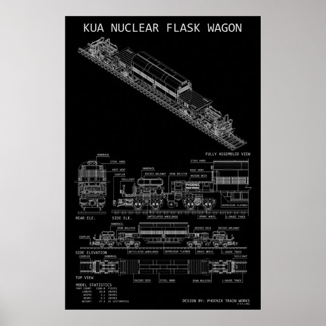 Poster Plan "Blueprint" du wagon de train à flasque nuclé (Devant)