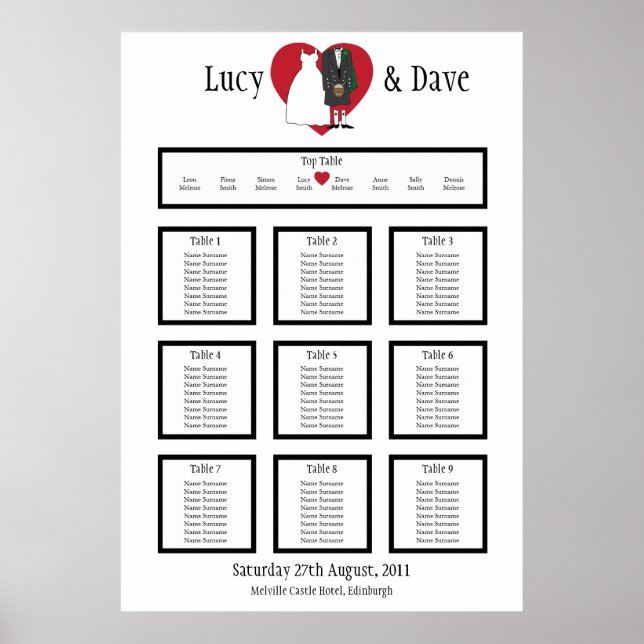 Poster Plan d'assise du Mariage écossais Kilt (Devant)