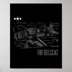 Poster Plan d'avion de chasse F6f Hellcat de la Seconde G