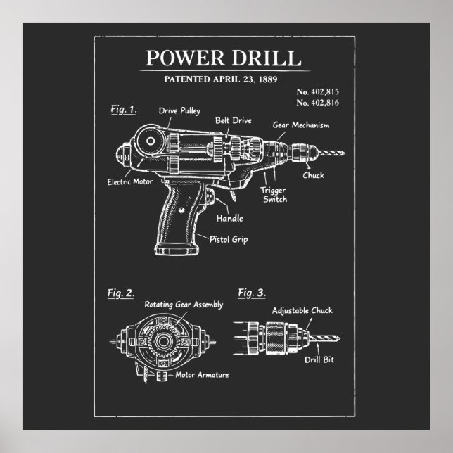 Poster Plan de brevet de perceuse électrique (Devant)