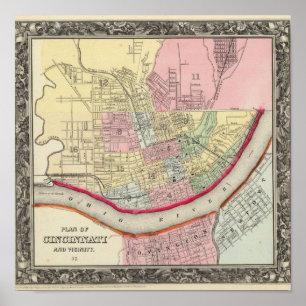 Poster Plan De Cincinnati Et De La Proximité