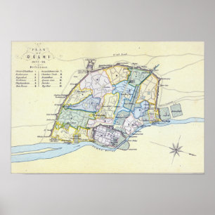 Poster Plan de Delhi 1857-58, gravé par Guyot et