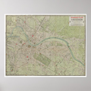 Poster Plan de Dresde, Allemagne, édition vintage 1923