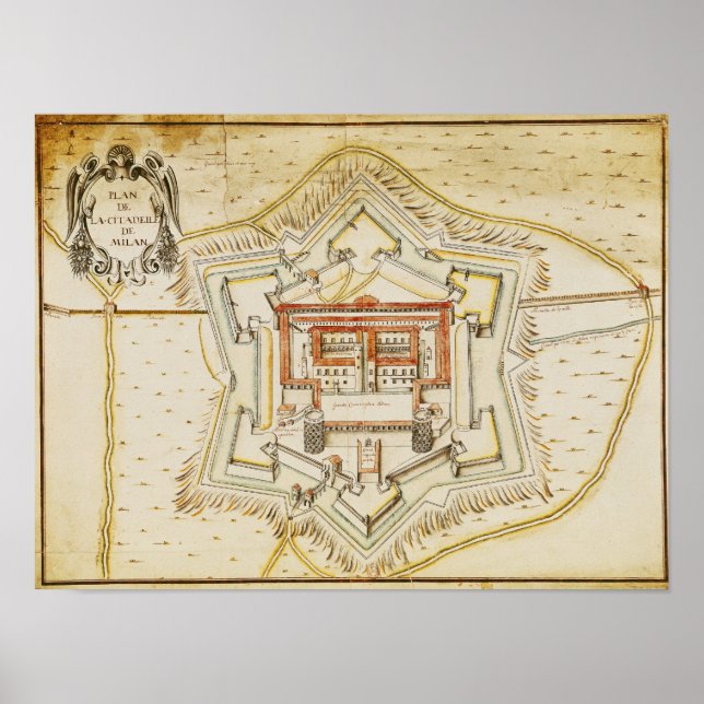 Poster Plan de la citadelle de Milan (Devant)