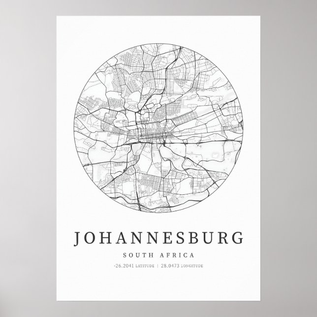 Poster Plan de la rue Afrique du Sud de Johannesburg (Devant)