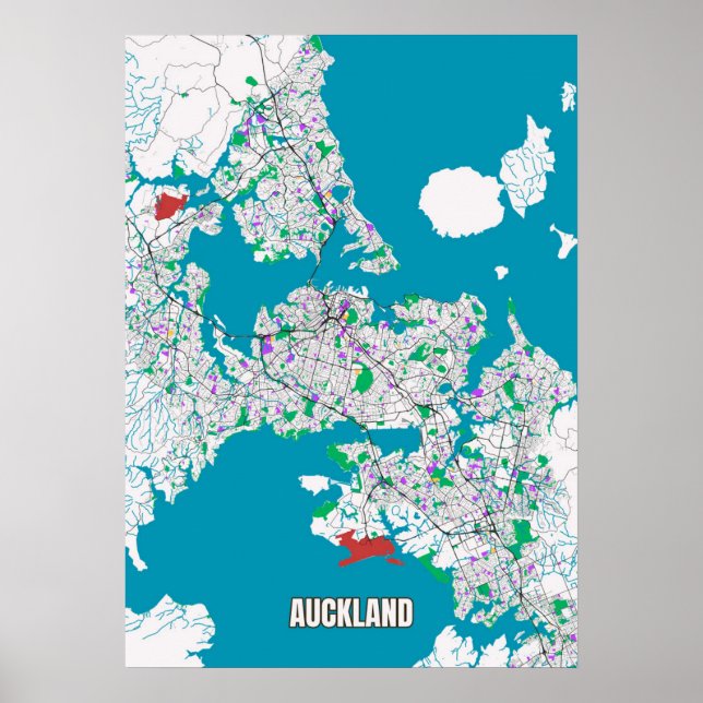 Poster Plan de la ville d'Auckland, Nouvelle-Zélande (Devant)