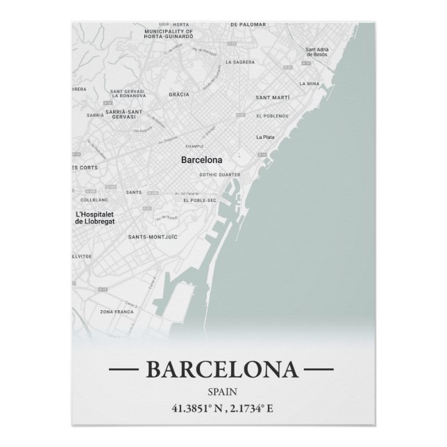 Poster Plan de la ville de Barcelone, Espagne (Devant)