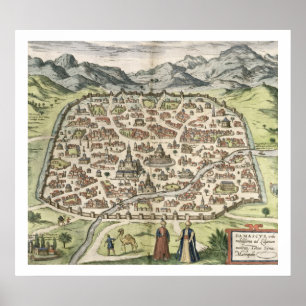 Poster Plan de la ville de Damas, Syrie, 1620 (gravure)