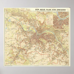 Poster Plan de la ville de Dresde 1947, conception urbain