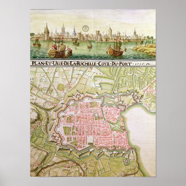 Poster Plan de la ville de La Rochelle, 1736 (Devant)