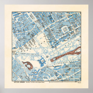 Poster Plan de la ville de Londres - Piccadilly, Palais d