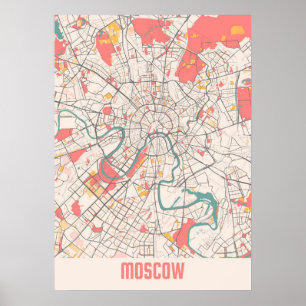 Poster Plan de la ville de Moscou - Russie Chalk