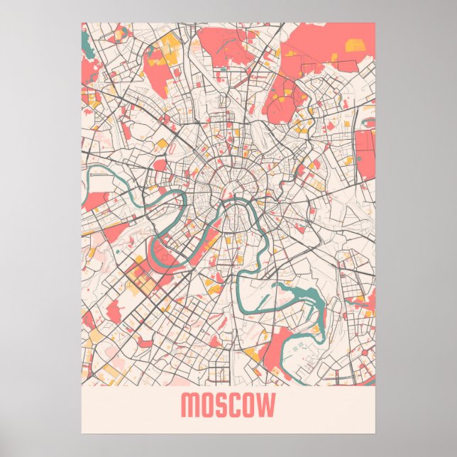 Poster Plan de la ville de Moscou - Russie Chalk (Devant)