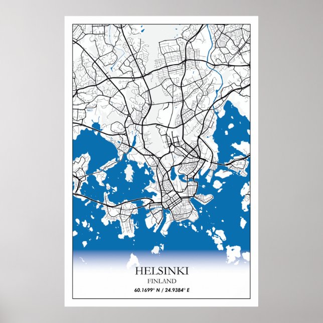 Poster Plan de la ville d'Helsinki Finlande Coordonnées V (Devant)