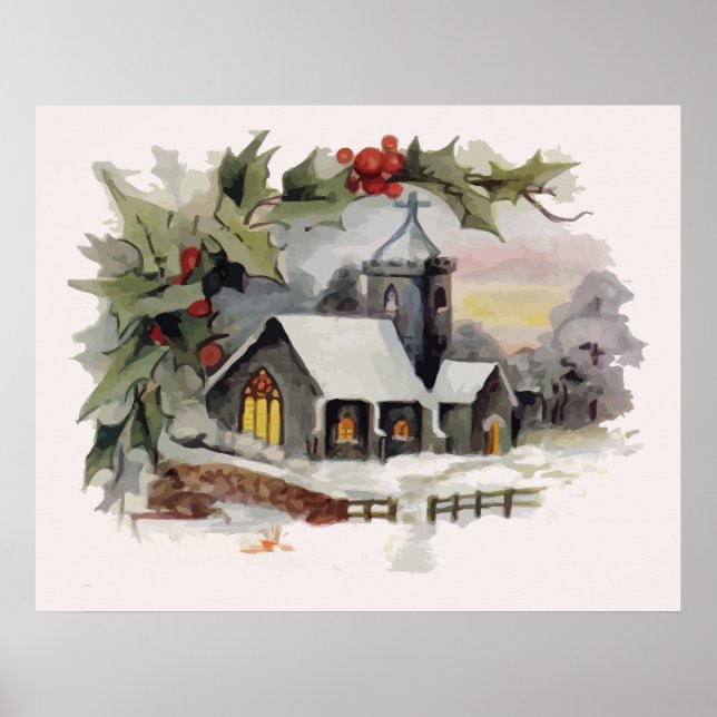 Poster Plan de l'église de Noël Watercolor (Devant)