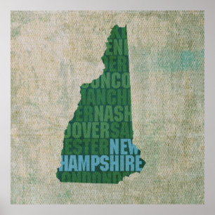 Poster Plan de l'état du New Hampshire sur toile