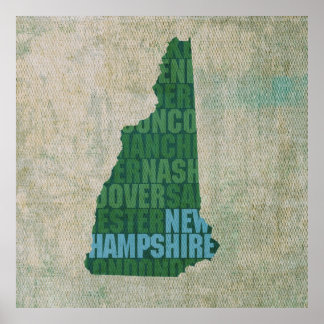 Poster Plan de l'état du New Hampshire sur toile