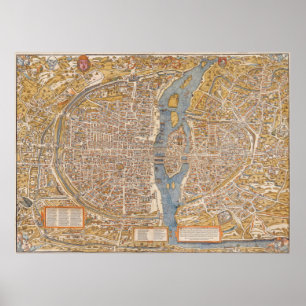 Poster Plan de Paris par Truschet et Hoyau Circa 1550