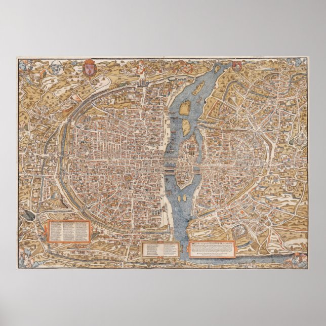 Poster Plan de Paris vintage, 1550 (Devant)