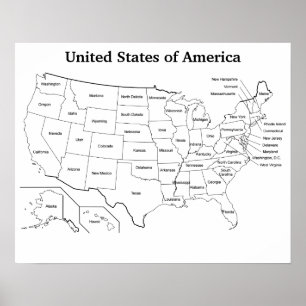Poster Plan De Plan Des États-Unis Avec Les Noms D'État