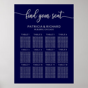 Poster Plan de siège mariage Conseil Chic Marine Bleu Arg