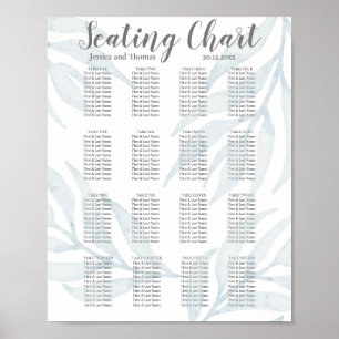 Poster Plan de siège Mariage en feuillage bleu rustique