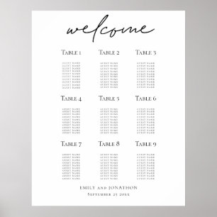 Poster Plan de siège mariage Script de bienvenue