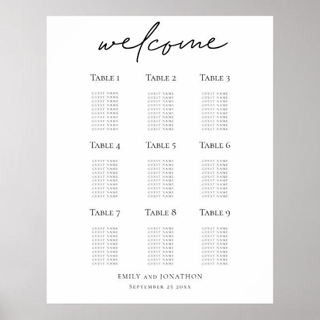 Poster Plan de siège mariage Script de bienvenue (Devant)
