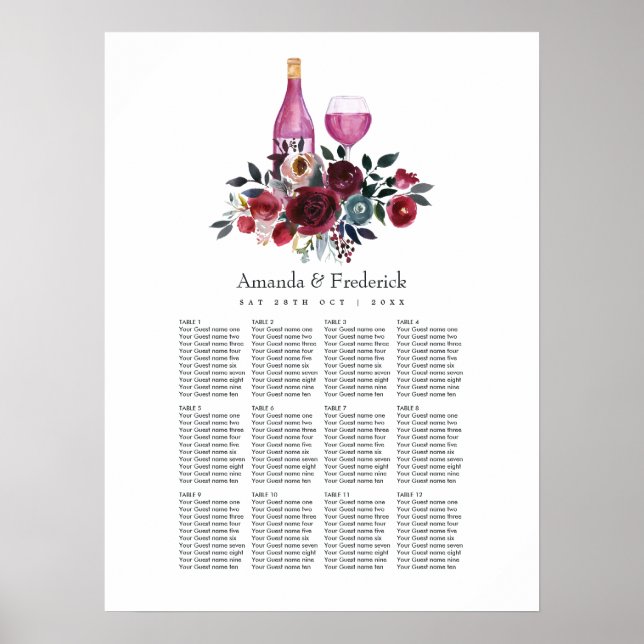 Poster Plan de Siège pour Dégustation de Vins Bohème Bour (Devant)