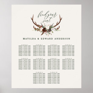 Poster Plan de sièges botanique fleuri rustique mariage