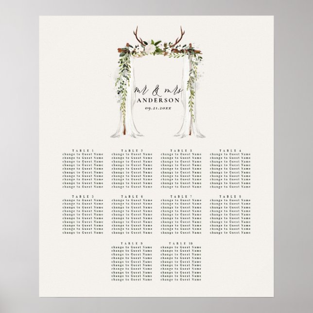 Poster Plan de sièges botanique floral rustique mariage p (Devant)