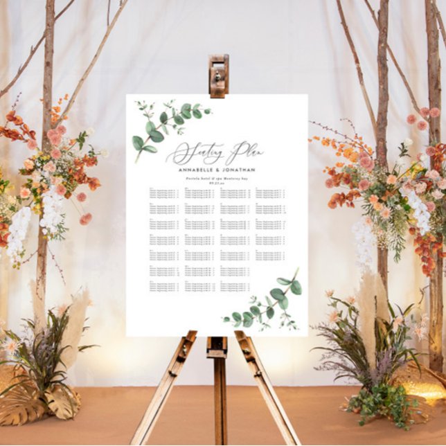 Poster Plan de sièges botaniques Eucalyptus Mariage Budge (Créateur téléchargé)