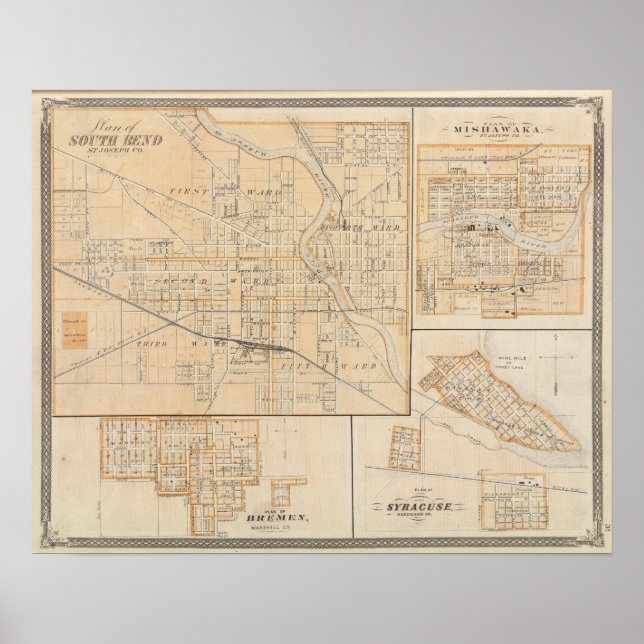 Poster Plan de South Bend avec Mishawaka (Devant)