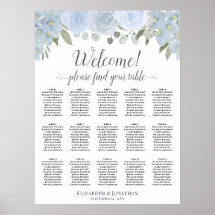 Poster Plan de table 15 tables Roses Gris Bleu Poussiéreu