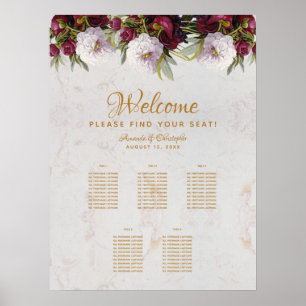 Poster Plan de table 5 tables Marbre Bourgogne Blanc Pivo