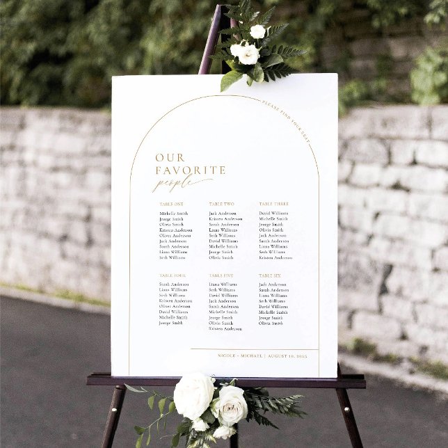 Poster Plan de table 6 tables bienvenues (Elegant Arch Seating Chart Our Favorite People)