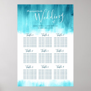 Poster Plan de table abstrait bleu mariage aqua vert