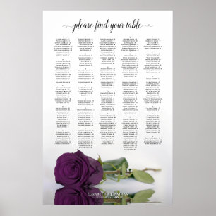 Poster Plan de table alphabétique chic Rose Violet Prune