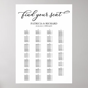 Poster Plan de table alphabétique Chic Script Noir