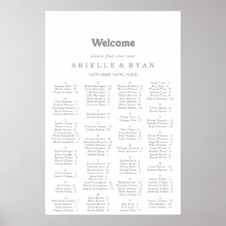 Poster Plan de table alphabétique minimal élégant formel