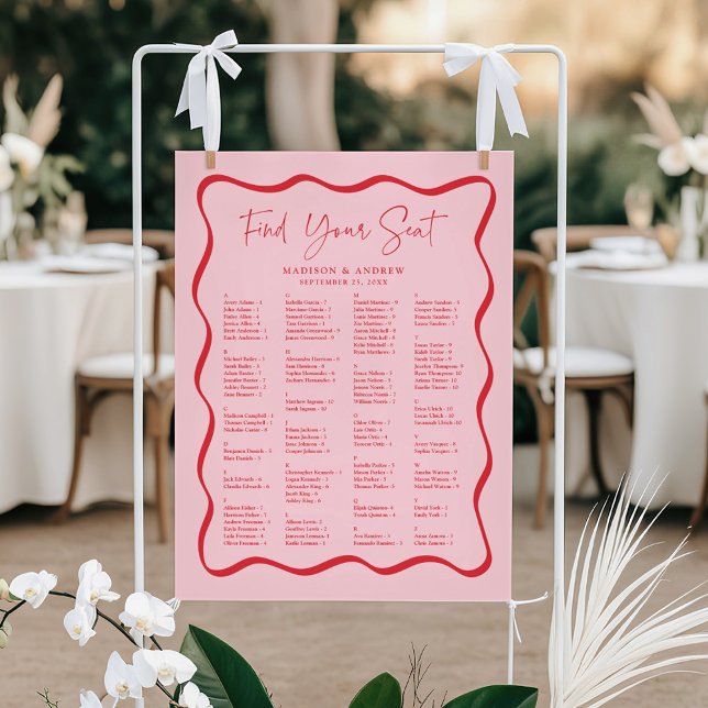 Poster Plan de table alphabétique ondulé rose moderne rou (Créateur téléchargé)
