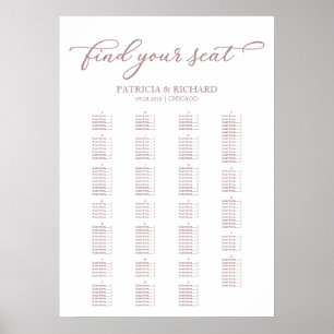 Poster Plan de table alphabétique Rose Gold Script