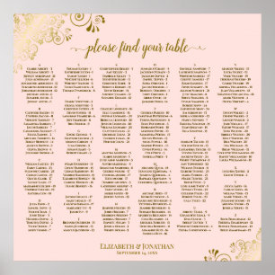 Poster Plan de table alphabétique Rose Pâle avec Broderie